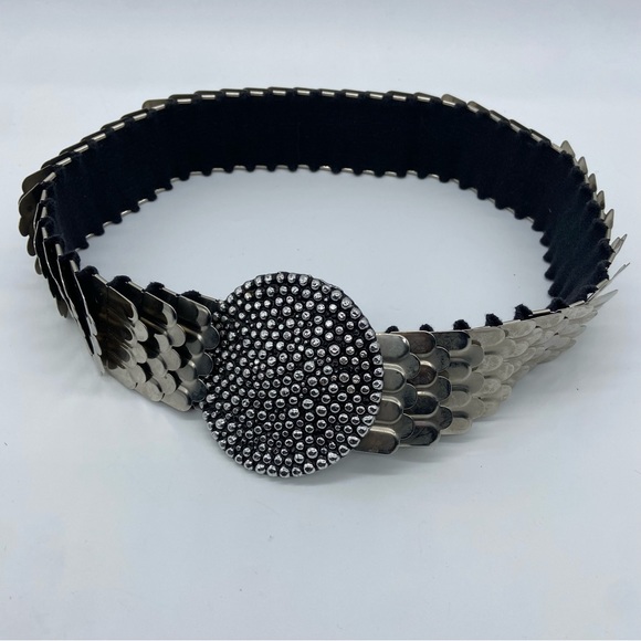 Vintage 80s Silver Metallic Stretch Belt OS - Picture 3 of 7